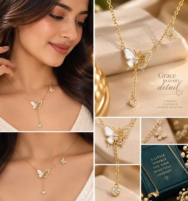 Gold_Stainless_Steel_Butterfly_Heart_Drop_Pendant_Necklace_For_Women