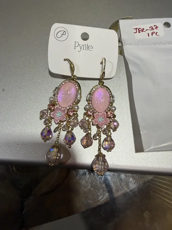 Pink_Stainless_Steel_Stone_Floral_Chandelier_Earrings_For_Women