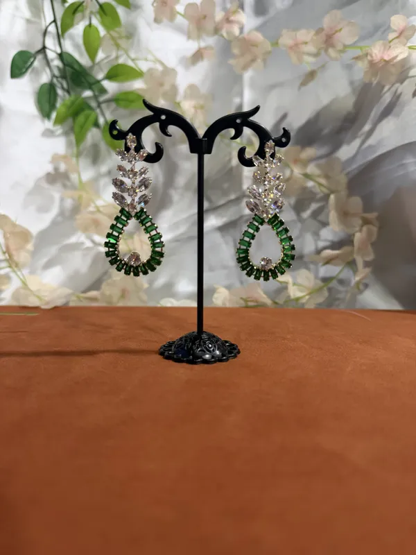 Green_Stainless_Steel_Leaf_Crystal_Drop_Earrings_For_Women