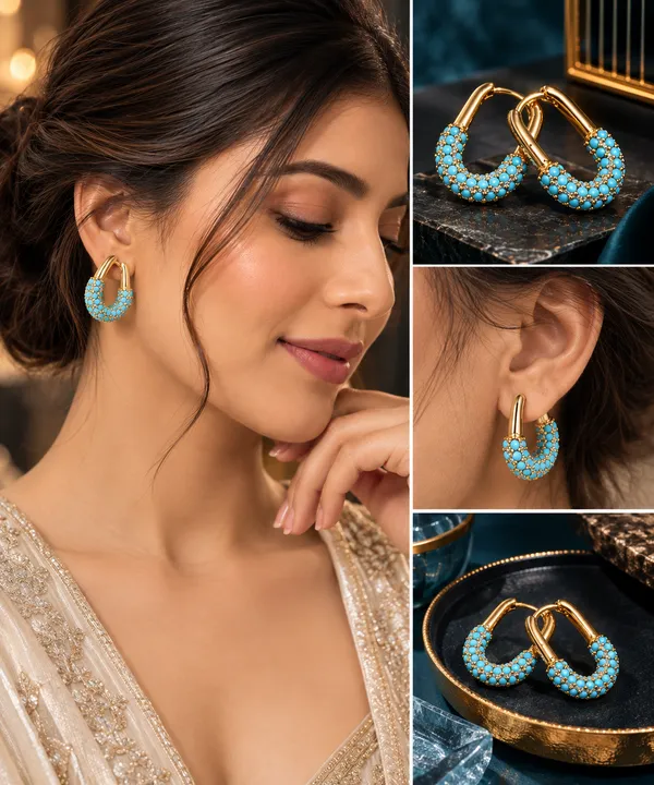 Gold_And_Sky_Blue_Turquoise_Stone_Hoop_Earrings_For_Women