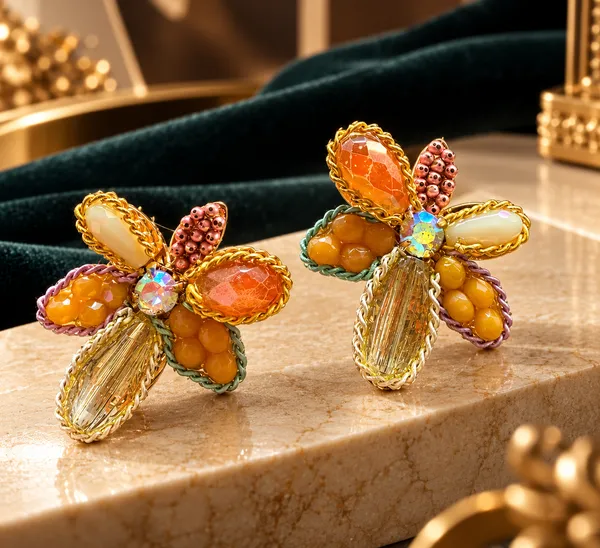 Multicolour_Beaded_Floral_Drop_Earrings_For_Women