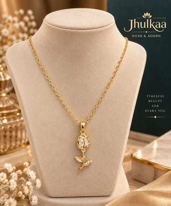 Gold_Stainless_Steel_Floral_Stone_Pendant_Necklace_For_Women