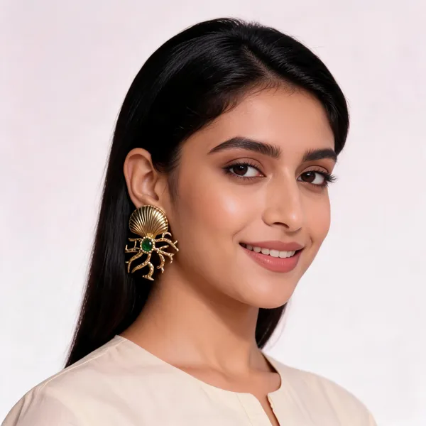 Gold_Stainless_Steel_Shell_Statement_Earrings_For_Women