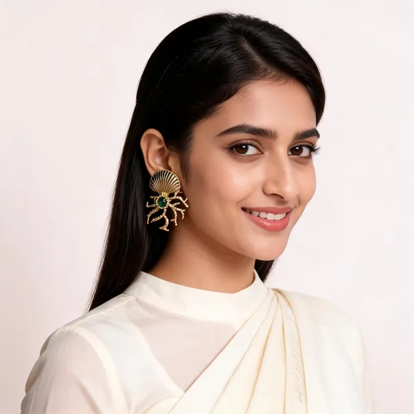Gold_Stainless_Steel_Shell_Statement_Earrings_For_Women
