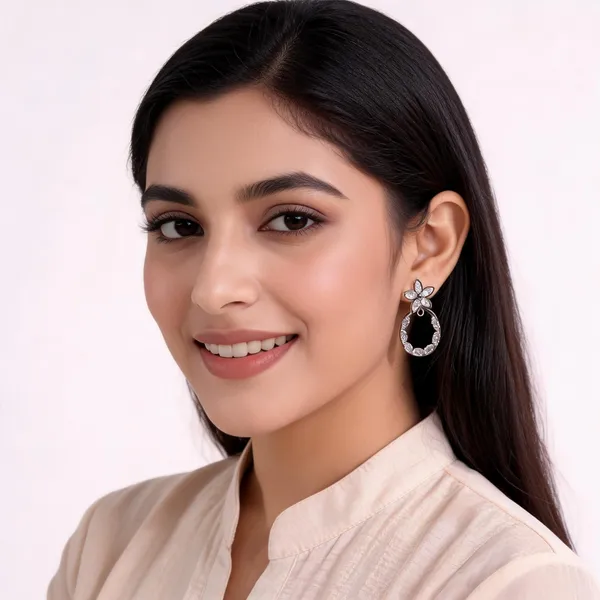 Silver_Stainless_Steel_Floral_Hoop_Crystal_Drop_Earrings_For_Women