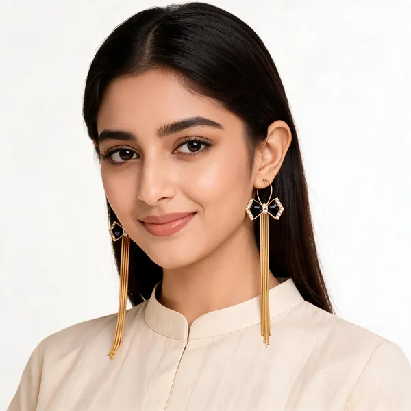 Black_Gold_Bow_Tassel_Drop_Earrings_For_Women