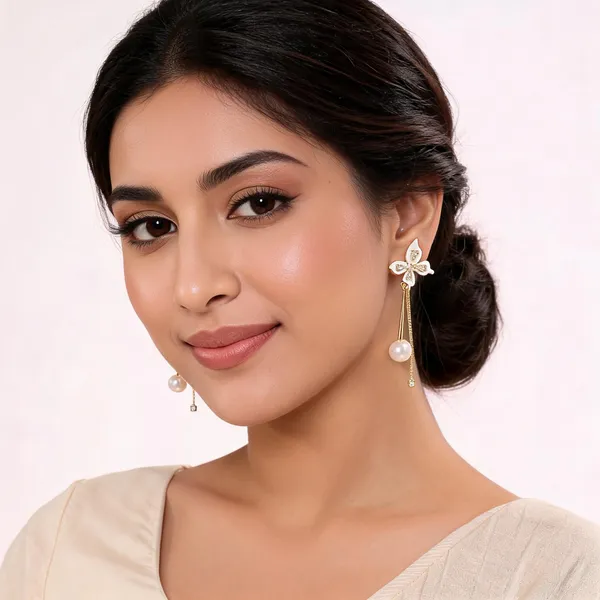 Gold_Floral_Chain_Pearl_Drop_Earrings_For_Women