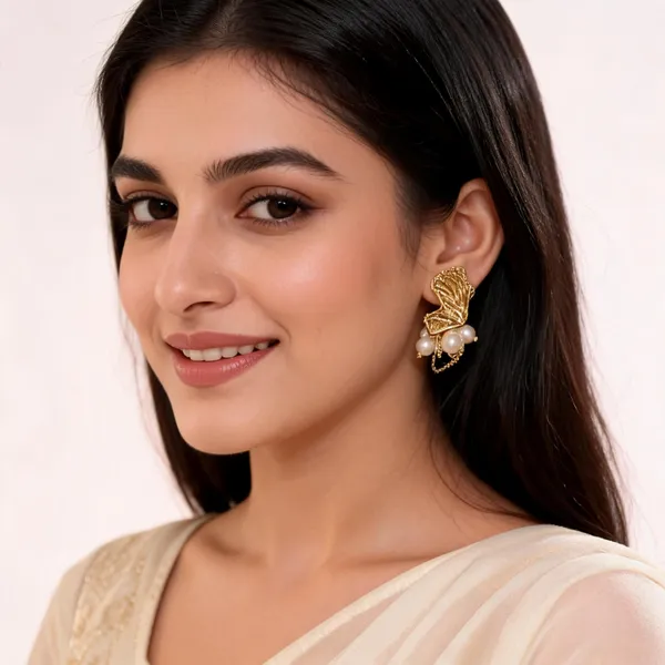 Gold_Textured_Pearl_Drop_Earrings_For_Women