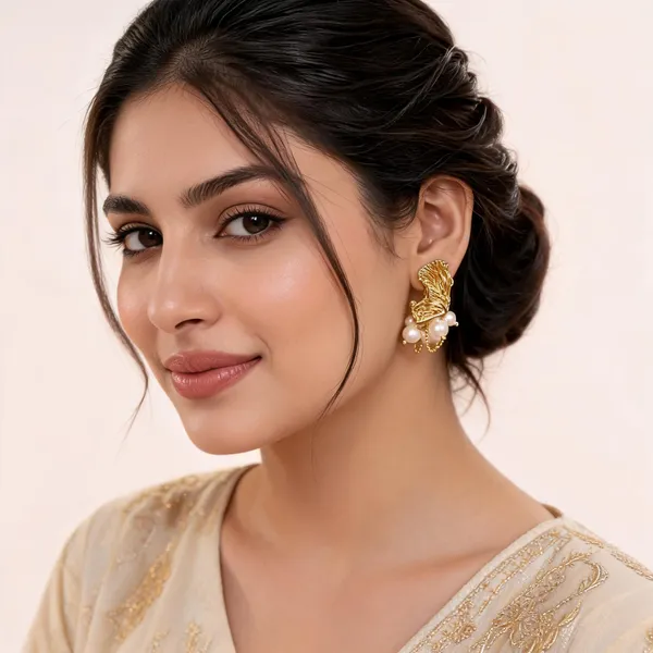 Gold_Textured_Pearl_Drop_Earrings_For_Women