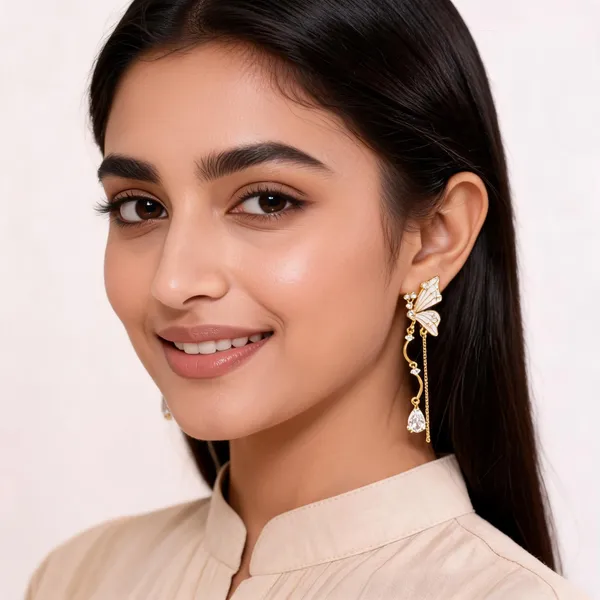 Gold_Stainless_Steel_Butterfly_Chain_Drop_Earrings_For_Women