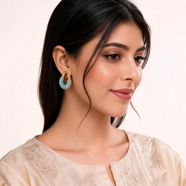 Gold_And_Sky_Blue_Turquoise_Stone_Hoop_Earrings_For_Women