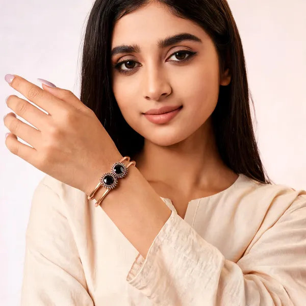 Rose_Gold_Stainless_Steel_Black_Stone_Open_Cuff_Bangle_For_Women