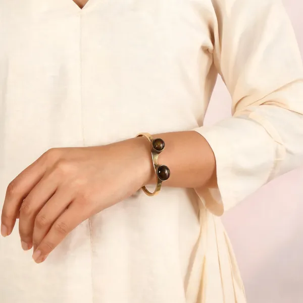 Gold_Stainless_Steel_Brown_Stone_Open_Cuff_Bracelet_For_Women