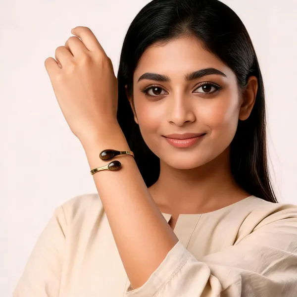 Gold_Stainless_Steel_Brown_Stone_Open_Cuff_Bracelet_For_Women