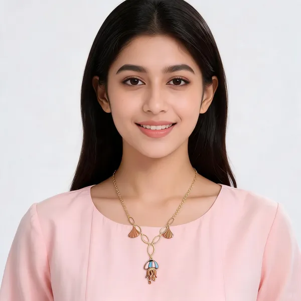 Gold_Stainless_Steel_Floral_Link_Pendant_Necklace_For_Women