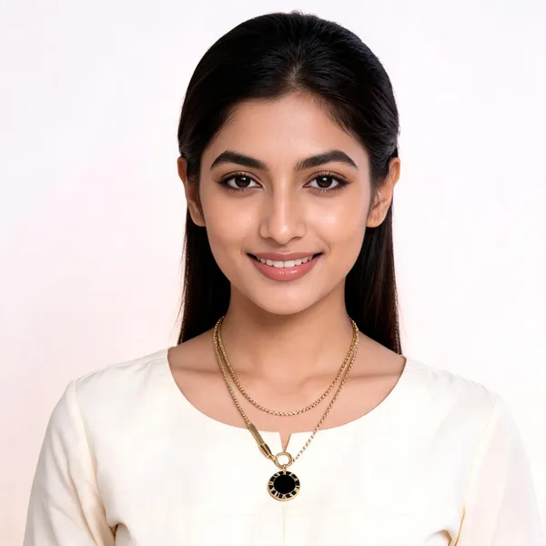Gold_Stainless_Steel_Black_Pendant_Layered_Chain_Necklace_For_Women