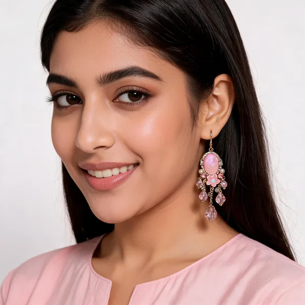 Pink_Stainless_Steel_Stone_Floral_Chandelier_Earrings_For_Women