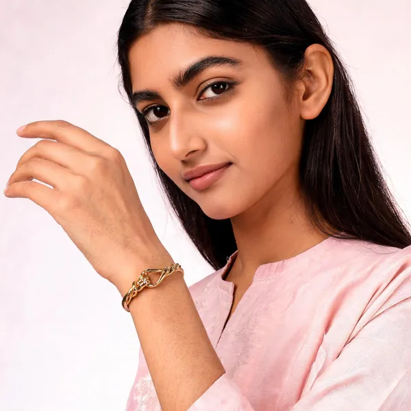 Gold_Stainless_Steel_Twisted_Knot_Cuff_Bangle_Bracelet_For_Women