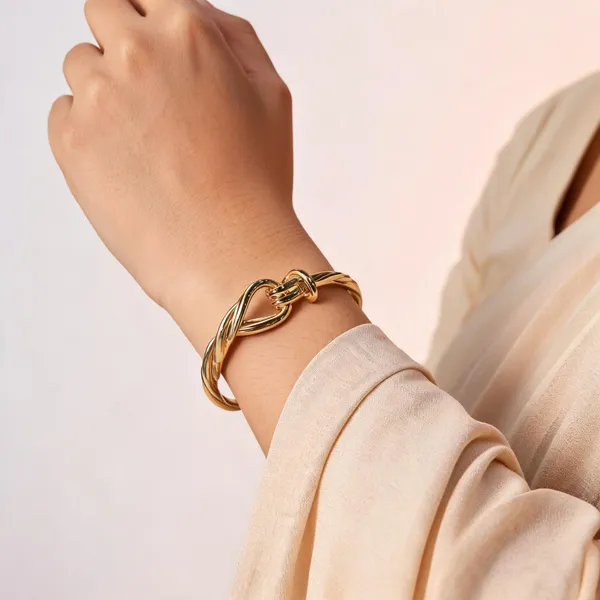 Gold_Stainless_Steel_Twisted_Knot_Cuff_Bangle_Bracelet_For_Women