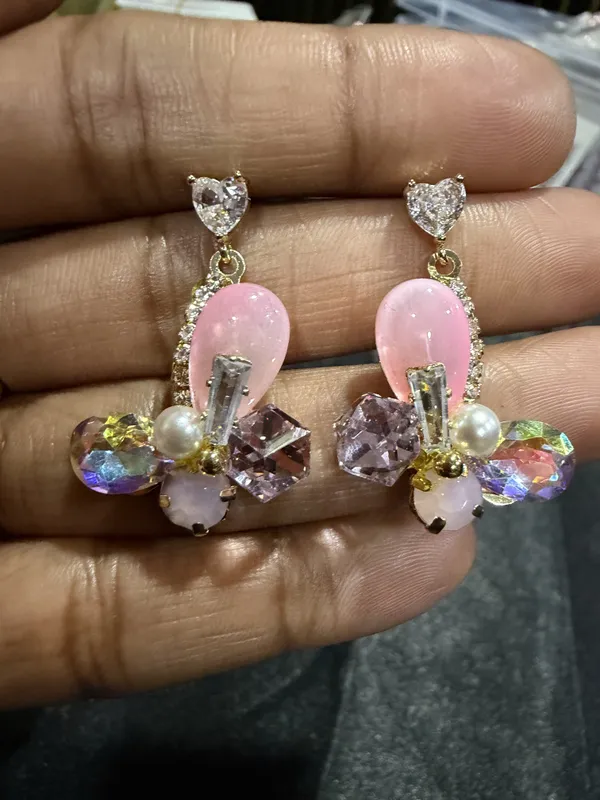 Pink_Heart_Floral_Crystal_Drop_Earrings_For_Women