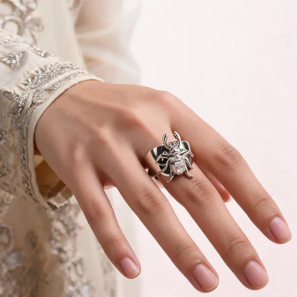 Silver_Stainless_Steel_Beetle_Motif_Statement_Ring_For_Women