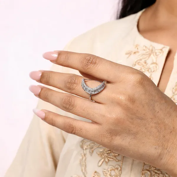 Silver_Stainless_Steel_Crystal_Crescent_Open_Ring_For_Women