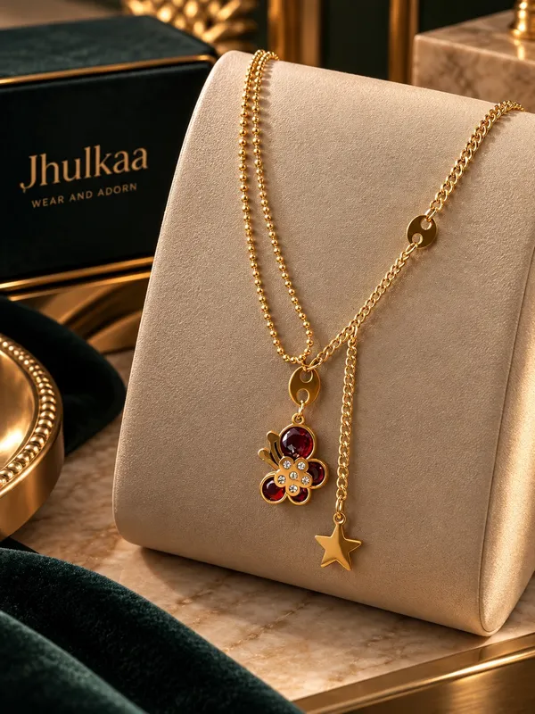 Gold_Stainless_Steel_Layered_Floral_Crystal_Pendant_Necklace_For_Women