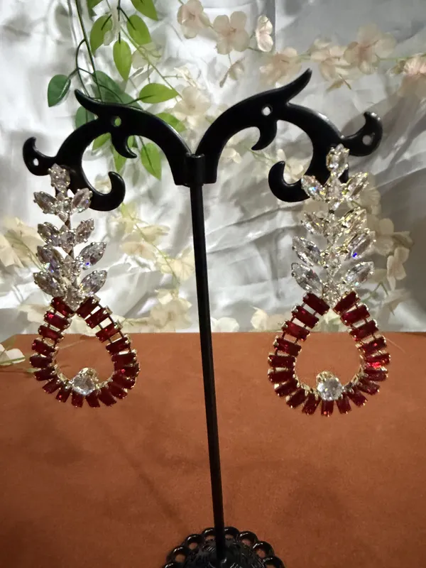 Red_Stainless_Steel_Leaf_Crystal_Drop_Earrings_For_Women