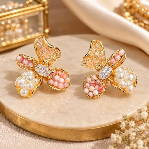 Gold_Pink_Butterfly_Pearl_Earrings_For_Women