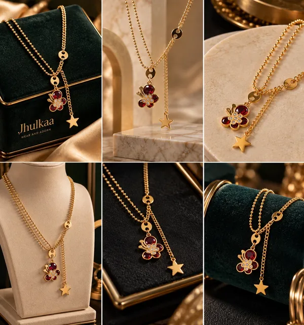 Gold_Stainless_Steel_Layered_Floral_Crystal_Pendant_Necklace_For_Women