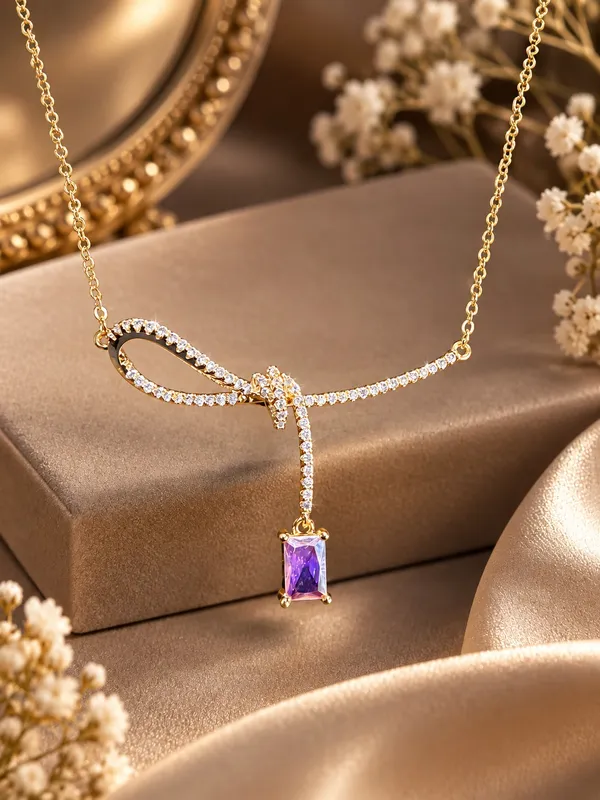 Gold_Stainless_Steel_Crystal_Bow_Purple_Pendant_Necklace_For_Women