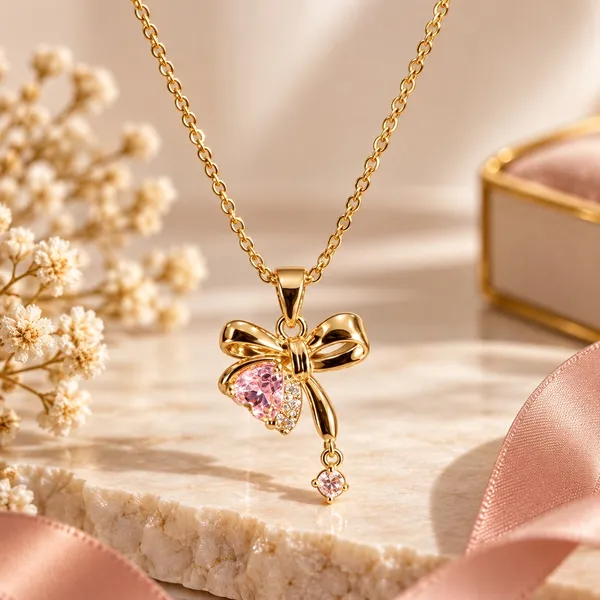 Gold_Stainless_Steel_Bow_Heart_Pendant_Necklace_For_Women