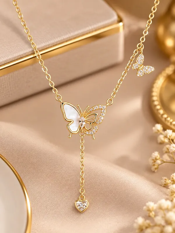 Gold_Stainless_Steel_Butterfly_Heart_Drop_Pendant_Necklace_For_Women