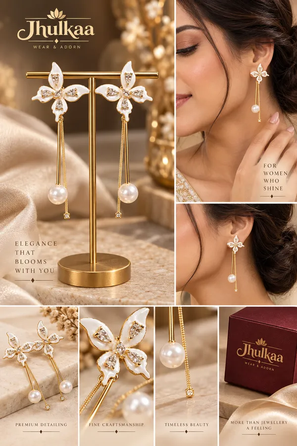 Gold_Floral_Chain_Pearl_Drop_Earrings_For_Women