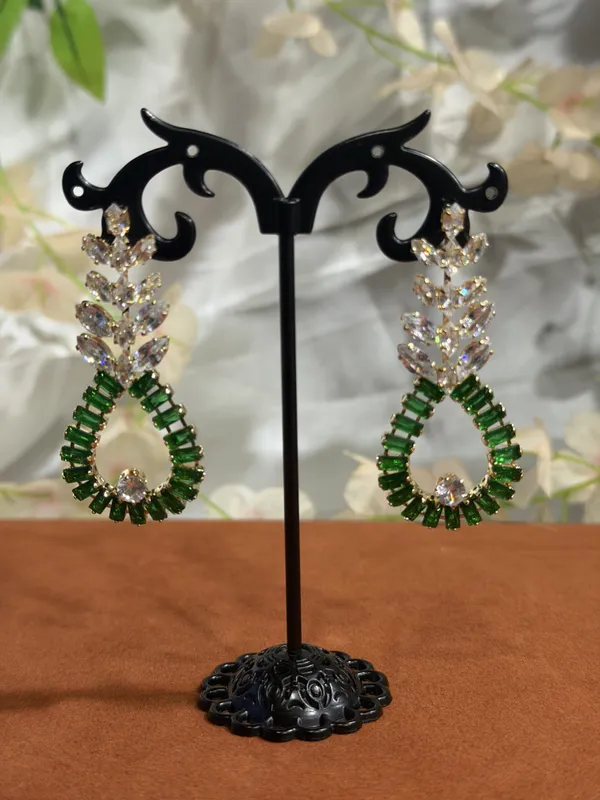 Green_Stainless_Steel_Leaf_Crystal_Drop_Earrings_For_Women