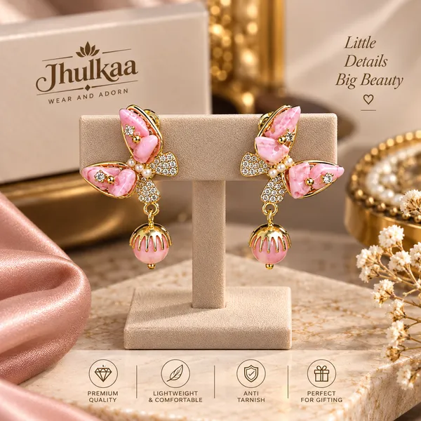 Pink_Floral_Pearl_Drop_Earrings_For_Women