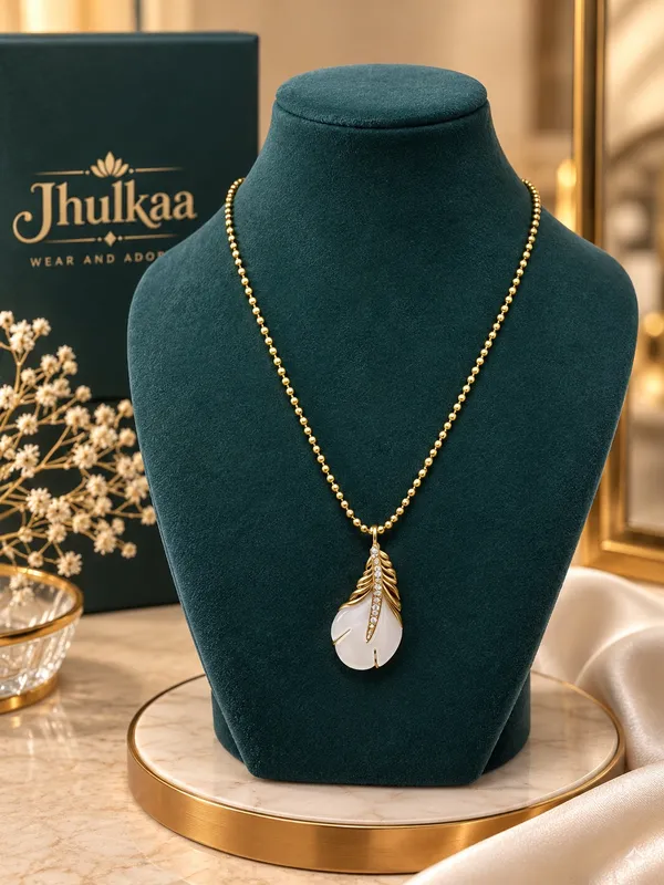 Gold_Stainless_Steel_Beaded_Leaf_Drop_Pendant_Necklace_For_Women