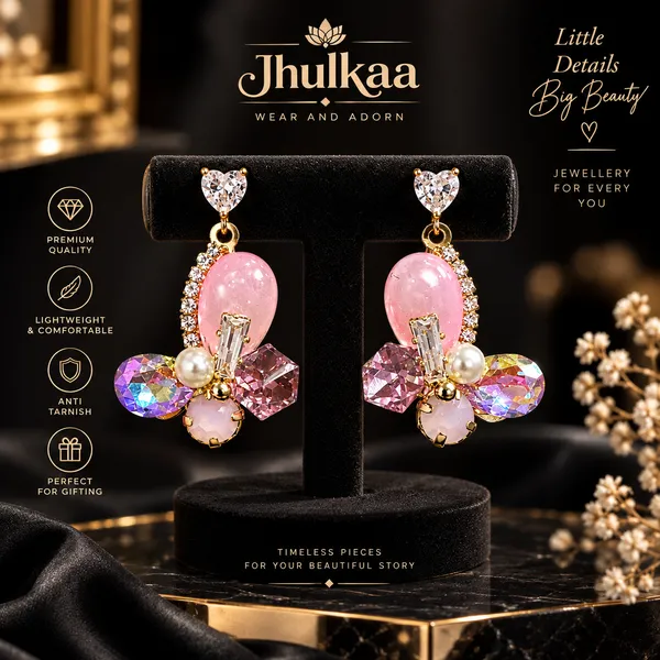 Pink_Heart_Floral_Crystal_Drop_Earrings_For_Women