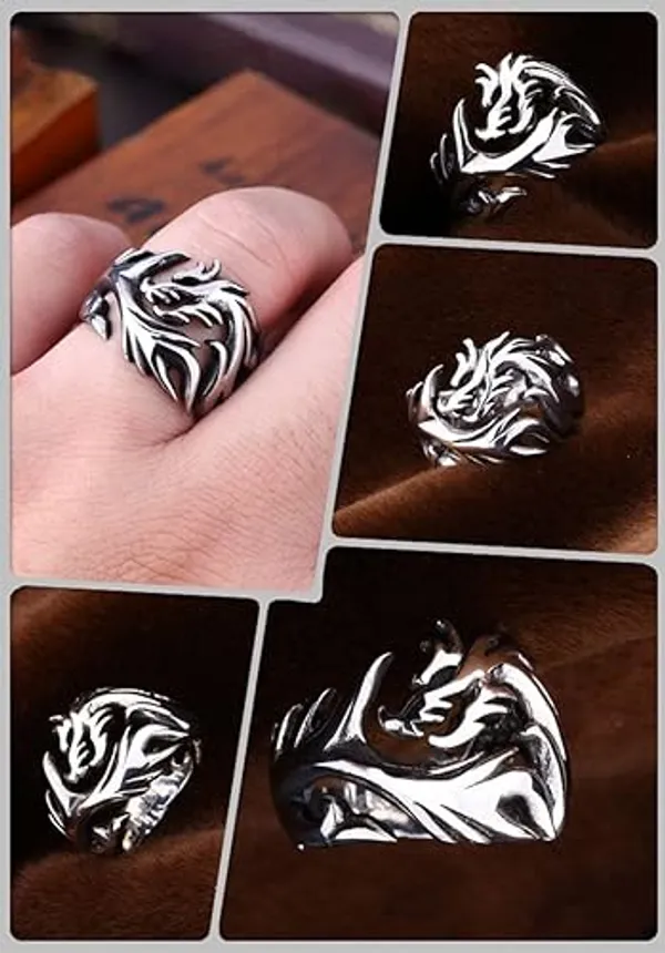 Silver_Stainless_Steel_Dragon_Ring_For_Unisex_-_Pack_of_2