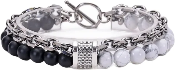 Black_And_White_Beaded_Chain_Bracelet_for_Men