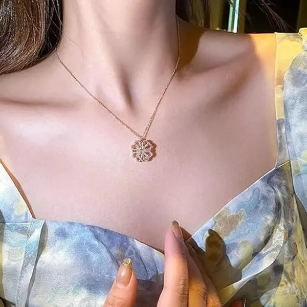 Silver-Tone_Rhinestone_Heart_Necklace_With_Floral_Pendant