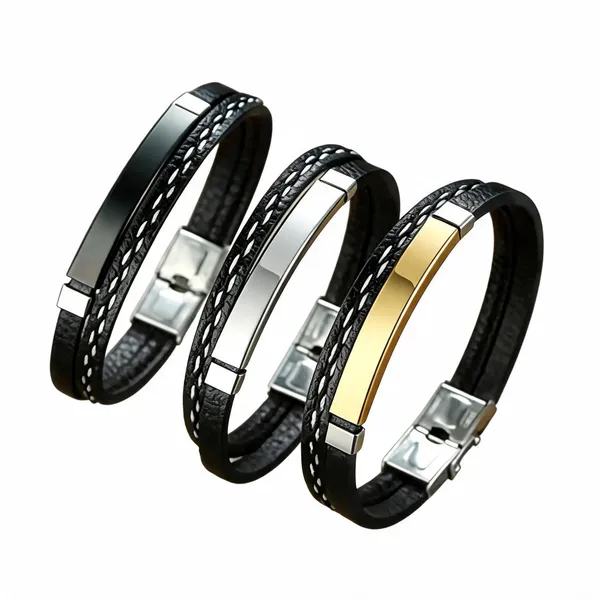 Multicolour_Stainless_Steel_Braided_Bracelet_Set_Of_3_For_Unisex