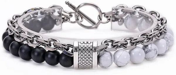 Black_And_White_Beaded_Chain_Bracelet_for_Men