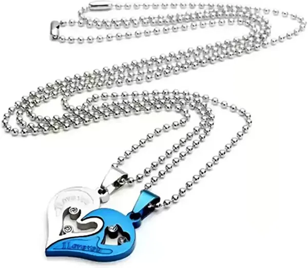 Silver_And_Blue_Heart_Pendant_Necklace_Set_For_Couples