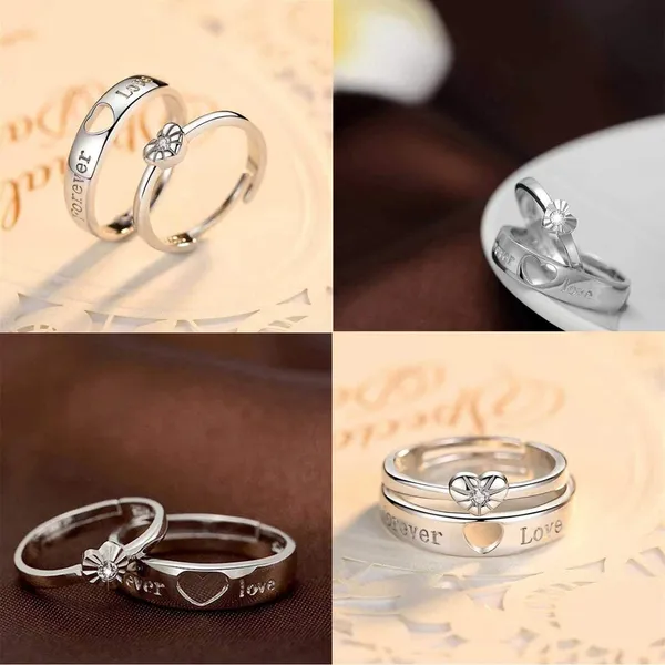 Silver_Tone_Heart_And_Flower_Couple_Rings