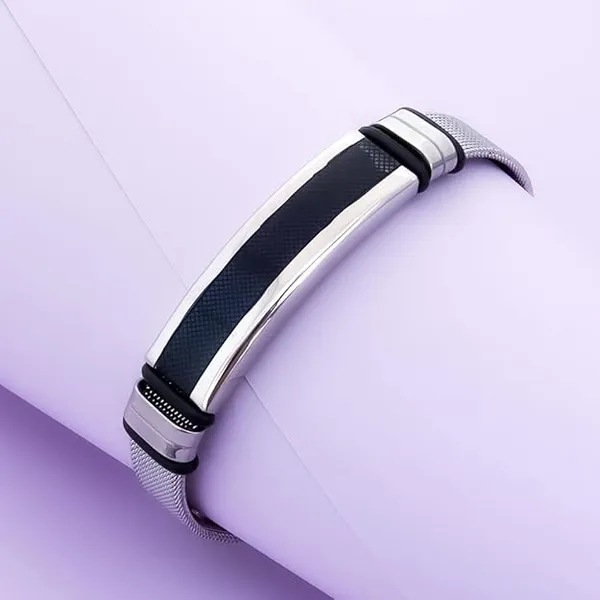 Silver_Metal_Black_Accent_Bracelet_for_Men