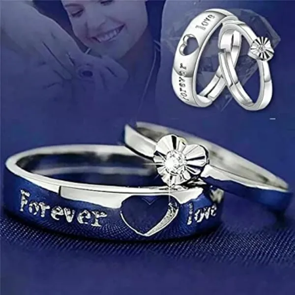 Silver_Tone_Heart_And_Flower_Couple_Rings