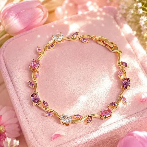 Gold_Tone_Pink_Stone_Floral_Bracelet_for_Women
