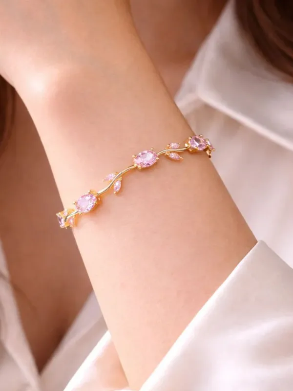 Gold-Tone_Pink_Tulip_Bracelet_for_Women