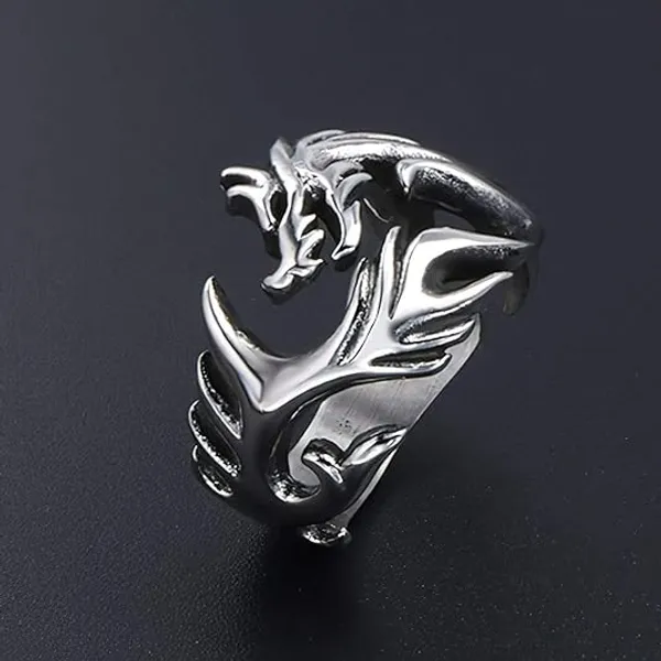 Silver_Stainless_Steel_Dragon_Ring_For_Unisex_-_Pack_of_2